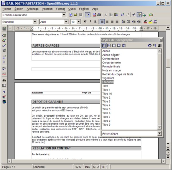 OpenOffice.org 1.1 (program Writer; screenshot François-Dominique, LGPL)
